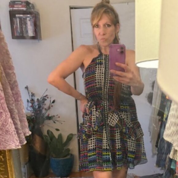 Saloni Geometric Print Silk Dress, Sz 6, NWOT - Picture 2 of 11